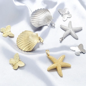 Brass Sea Shell Starfish Butterfly Pendants Gold Silver Plated Vintage Ocean Style DIY Jewelry Making Accessories
