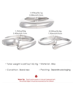 Detailed size and weight specs for silver alloy geometric spring open cuff bracelets