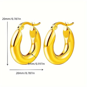 Orecchini a cerchio spessi dorati da donna, diametro esterno 20 mm e spessore 5 mm