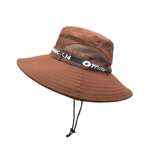 Detail of outdoor sun hat featuring wide brim stitching and mesh ventilation windows