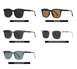 Five pairs of round polarized sunglasses in multiple colors with silver rivet accents