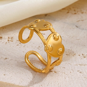 Bague ouverte coeur plaqué or pour femme avec finition en métal poli élégant