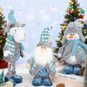 Three Christmas plush dolls set including Santa, Snowman and Reindeer in Morandi blue