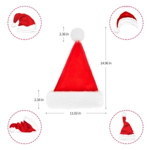 Detailed size chart for red plush Christmas hat with 14.96 inch height and 11.02 inch width