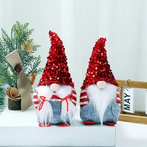 Christmas Gnome Doll Red Sequin Hat Faceless Tomte Desktop Ornament Felt Fabric Cute Festive Holiday Home Decoration