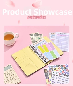 A6 yellow PU leather budget binder set with internal budget sheets and sticker labels