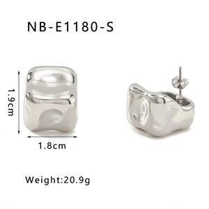 Detailed view of silver irregular square studs with dimensions 1.9cm and weight 20.9g