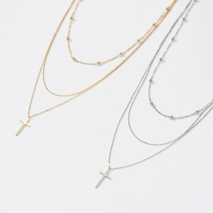 Minimalist S925 sterling silver layered cross pendant necklaces in gold and silver