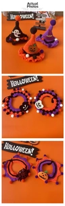 Handgebreide Halloween-set voor huisdieren met toenaarshoeden en halsbanden