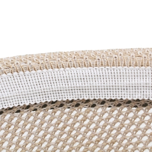 Macro detail of breathable hollow knit sun hat with reinforced white mesh border