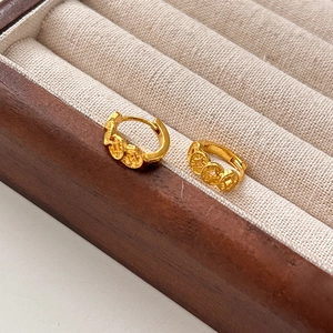Vintage Copper Coin Hoop Earrings Gold Plated Geometric Round Jewelry For Women With Steel Earring Post