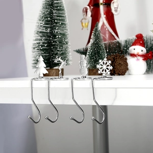 Set di 4 ganci natalizi in metallo argento con fiocchi di neve e cervi per camino