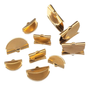 Golden semi-circle metal ribbon crimps with serrated edges for jewelry making