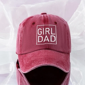 Vintage washed wine red baseball cap with white Girl Dad embroidery for men and women