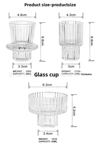 Tableau des tailles pour bougeoirs en verre côtelé avec mesures et détails précis