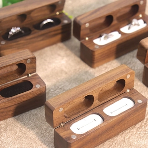 Premium walnut wood ring box with magnetic closure and soft velvet lining for jewelry