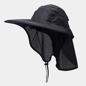 Outdoor sun hat with wide brim, neck flap and breathable mesh panels for sun protection