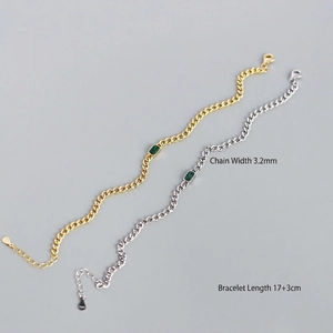 Minimalist S925 silver emerald link bracelet with 3.2mm cuban chain and golden finish