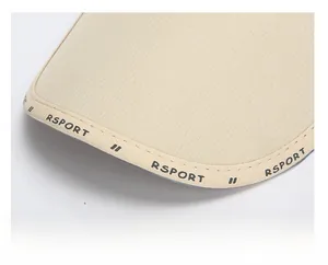 Detailed close-up of beige sun hat brim featuring RSPORT embroidery and thick canvas texture