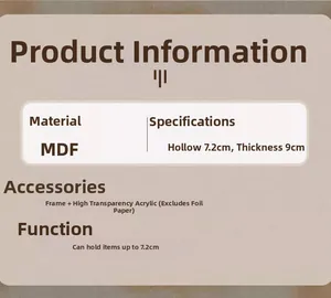 Specifications of the MDF display shadow box with 7.2cm depth and acrylic glass panel