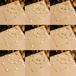 Stainless Steel Jewelry Necklace Bracelet Earrings Heart Butterfly Evil Eye Flower Turquoise Artificial Pearl Gold Plated Women