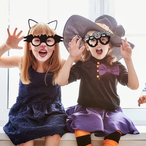 Kids Halloween party accessories with pumpkin spider bat glasses and witch hat