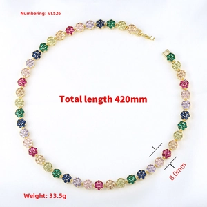 Luxurious multi-color crystal flower necklace set in gold plating with 420mm length
