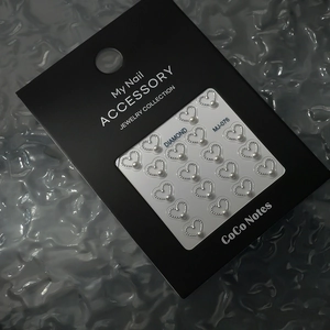 Minimalist silver heart nail stickers with pearl accents and MJ-076 jewelry patterns