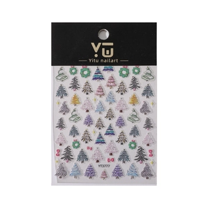 Autocollants 3D pour ongles de Noël avec motifs de sapins colorés et nœuds