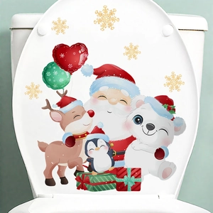 Christmas Santa Claus and reindeer self-adhesive toilet seat decal for bathroom holiday decor