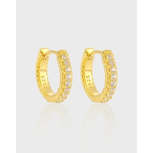 925 Sterling Silver Twisted Hoop Earrings Pave Zirconia Lightweight Minimalist Geometric Ear Buckle For Women Fashion Jewelry Gift