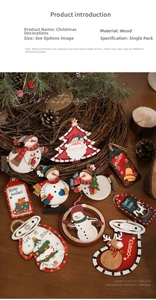 Detailed view of hand-painted wooden Christmas ornaments including Santa and Snowman