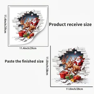 3D Santa and reindeer wall sticker showing dimensions of 11.4 inches for bathroom decor