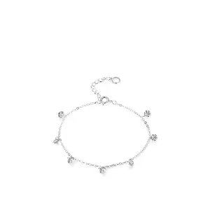 Minimalist S925 sterling silver chain bracelet featuring seven sparkling zircon charms