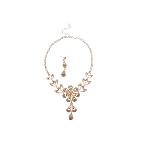 Elegant floral jewelry set with champagne crystals including necklace and stud earrings