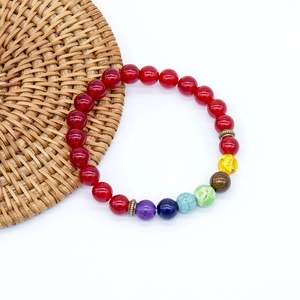 Tiger eye stone yoga energy beaded bracelet with colorful gemstones on white background