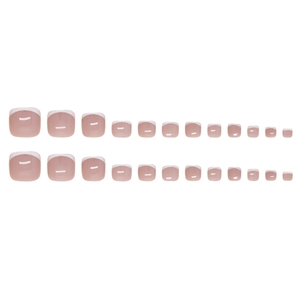 Coffret de 24 faux ongles de pieds French manucure rose et blanc avec finition brillante