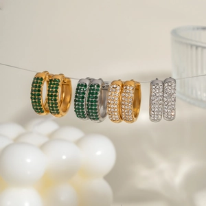 Stainless Steel Hoop Earrings Micro Pavé Cubic Zirconia 18K Gold Plated C-Shaped Huggie Waterproof Fashion Jewelry
