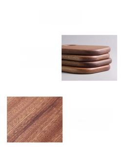 Macro detail of polished ebony wood cutting board with natural grain and smooth edges