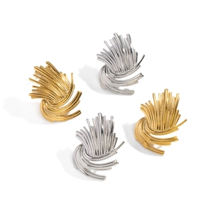 Retro stainless steel firework texture stud earrings in 18K gold and silver finishes