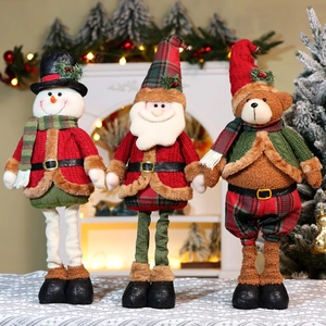 Set di 3 peluche natalizi con Babbo Natale, pupazzo di neve e orsetto estensibili