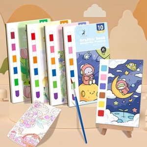 Kids graffiti book set with built-in color palette and blue paintbrush for painting