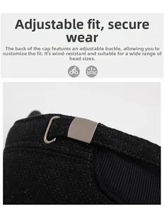 Close-up of adjustable metal buckle and ribbed texture on men winter hat