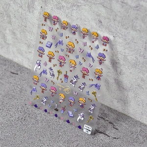 Détail des stickers ongles 5D en relief avec motifs de dessins animés fille et lapin