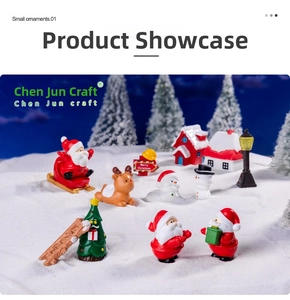 Miniature Christmas resin figurine set featuring Santa, reindeer, and snowy house decor