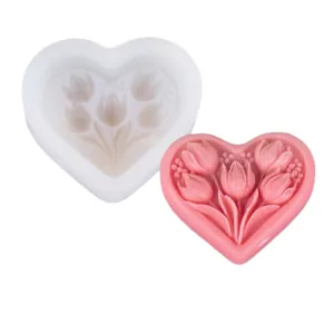 Herz-Silikonform mit Tulpenrelief für DIY handgemachte Kerzen und Duftseifen