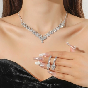 Necklace And Earrings Bridal Jewelry Copper Alloy Rhinestone Zircon Artificial Pearl Flower Teardrop Luxurious Wedding Party For Women