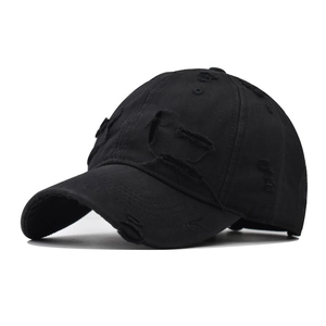 Distressed Baseball Cap 100% Cotton Washed Ripped Streetwear Retro Adjustable Curved Brim Hat For Men Women