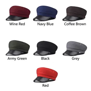 Women PU leather flat top newsboy caps in seven assorted colors with patchwork design