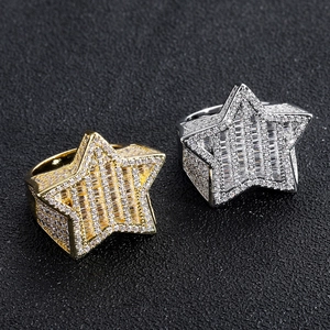 Bague hip hop étoile en or et argent avec micro-pavage en zircons pour hommes